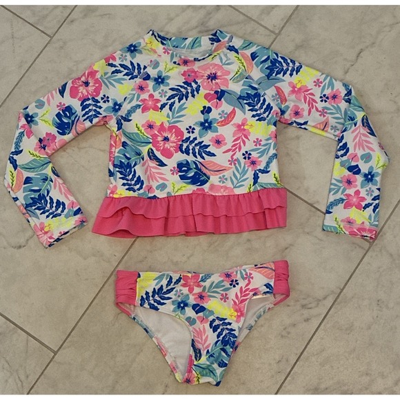 Tommy Bahama Other - Tommy Bahama 2 Pc Swim Suit Toddler 4T Pink Floral Long Sleeve Ruffle Beach UPF